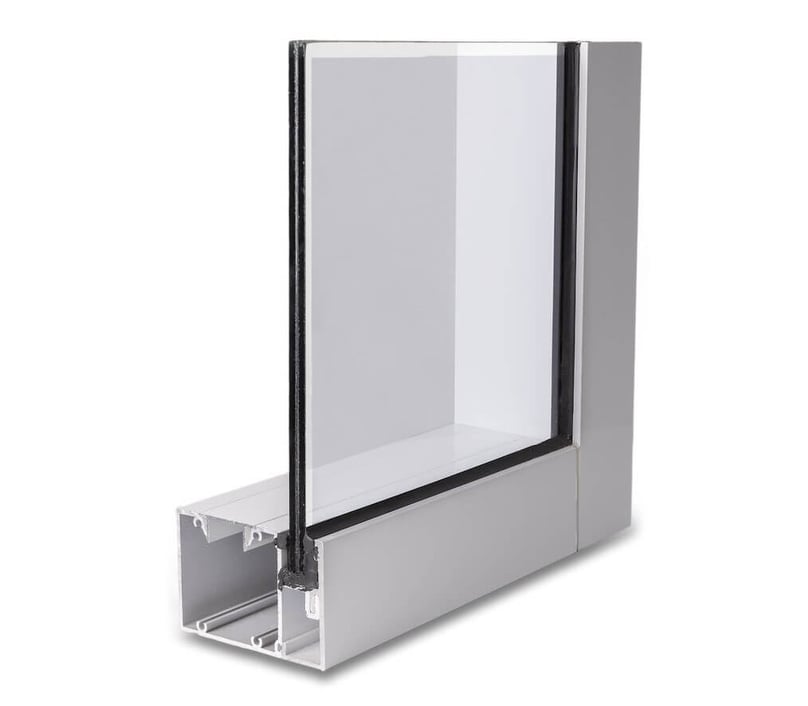 A photo of a cross-section of an aluminum window to illustrate its construction.