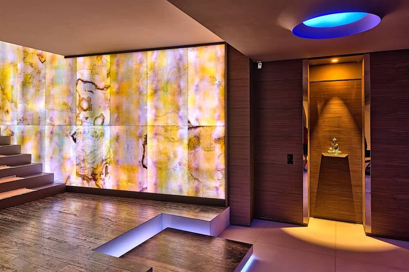 A photo of a bedroom security door that blends perfectly with the decor of a luxury home.